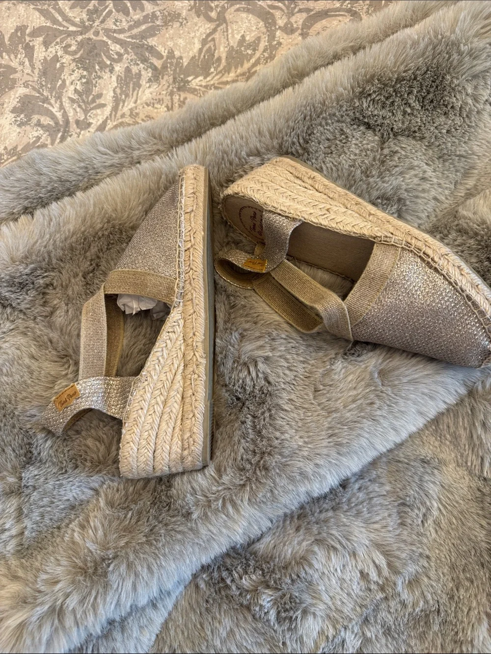 Toni Pons Metallic Beige Espadrille Wedge Sandals